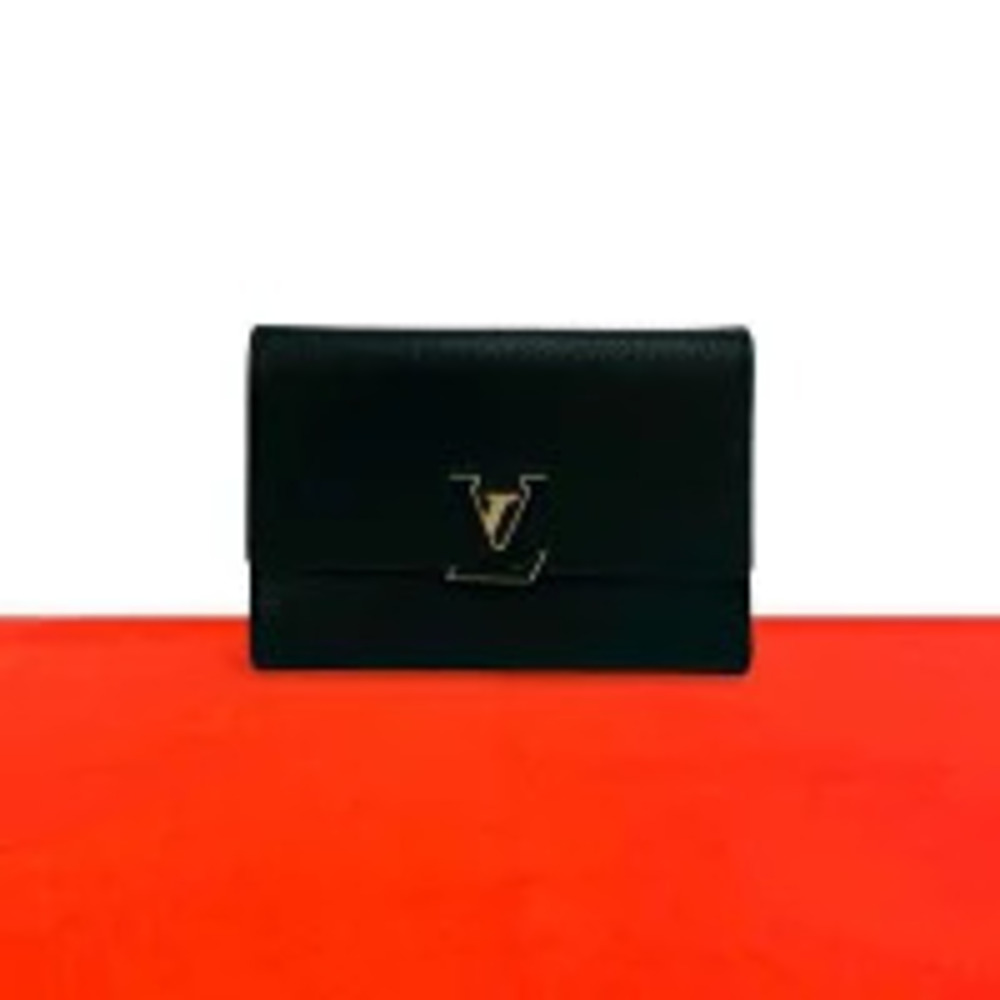 Louis Vuitton Portefeuille Capucines Compact Leather Trifold Wallet Pink Black